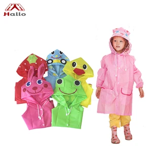 Image of Kids Cartoon Strawberry Frog Car Duck Foldable Reusable Polyester Waterproof Poncho Rain coat