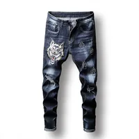 

China factory custom wholesale embroidered style straight men denim brand name jean