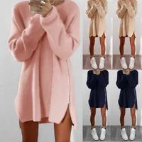 

wish Winter Sweaters Party Dresses Women Long Sleeve Jumper Tops Cotton Sweater Loose Zipper Tunic Mini Dress Ecowalson