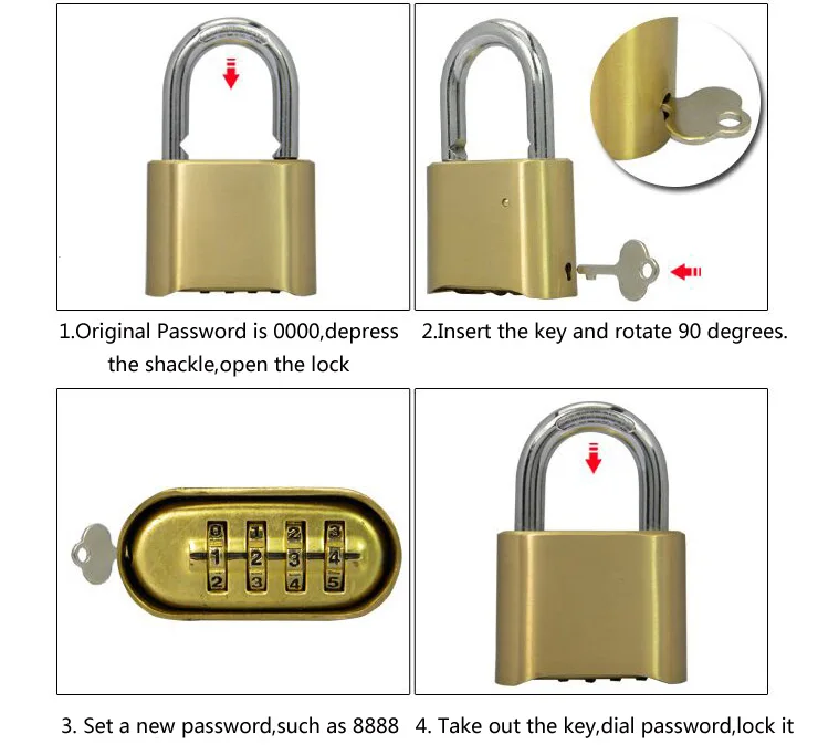Rp025 Brass 4 Digit Combination Keyed Alike Padlock With Extra Long