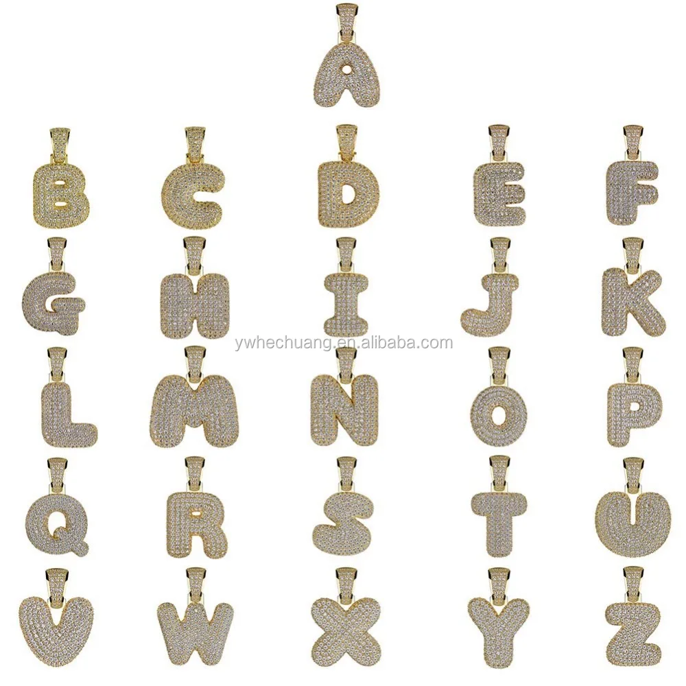 

AZ custom name tennis letter pendant and Necklace Charm CZ hip hop jewelry, Gold/silver