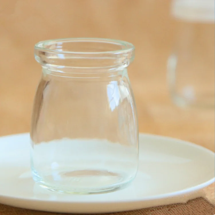 

100ml 4oz wholesale glass jar glass pudding container pot with plastic cap and spoon, Clear