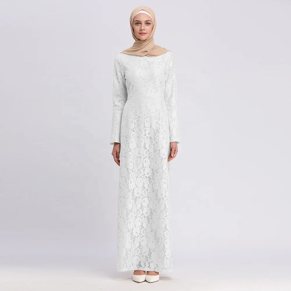 

2019 fashion ladies maxi dress full lace muslim arab robes women wedding dress islamic abaya, Beige,white,red,blue,black,wine red,green,yellow,gray