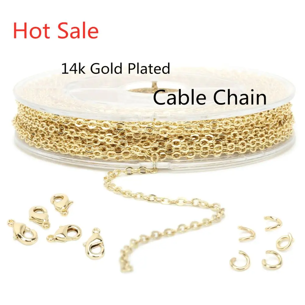 

Wholesale Gold Plated Brass Flat Cable Chain Spool Bulk Chain for Jewelry Making, 14k gold color