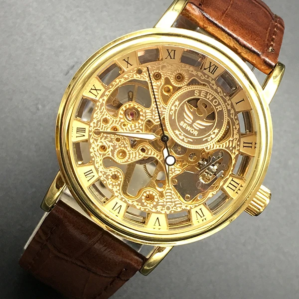 

Gold tone luxury automatic mechanical analog elegant mens watch for business man, 1 color