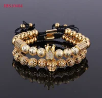 

high quality luxury CZ diamond ball skull head women and men macrame bracelet set