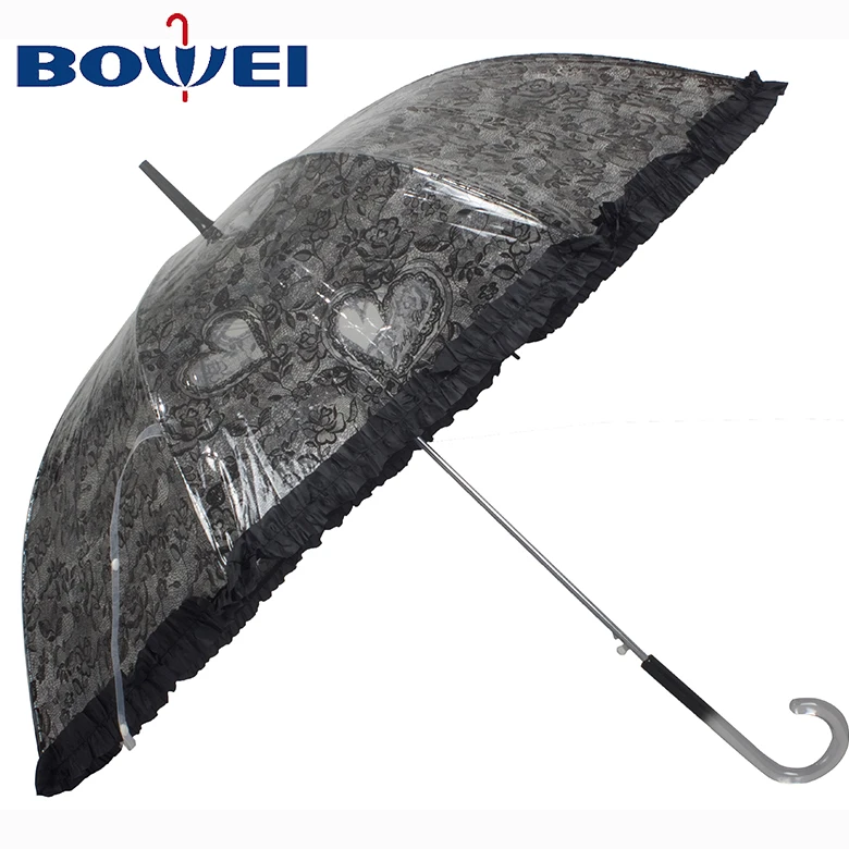 Factory supply flower design transparent poe lace umbrella wholesale clear