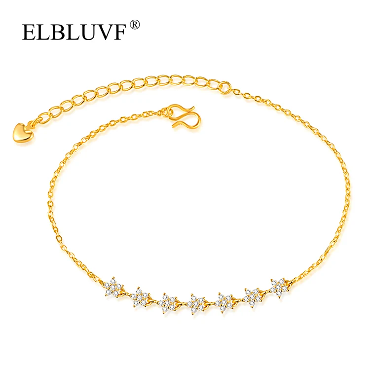 

ELBLUVF Free Shipping Stainless Steel Little Flower Anklet Little Star Zircon Anklet Jewelry For Women, Gold