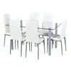 Free Sample Modern Low Price Furniture Tempered Glass Dinning Table Set White with Leather 4 Dining Chairs
