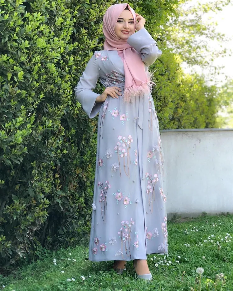 

New Arrival muslim women front open abaya modest elegant abaya with 3D flower, Blue;pink;balck