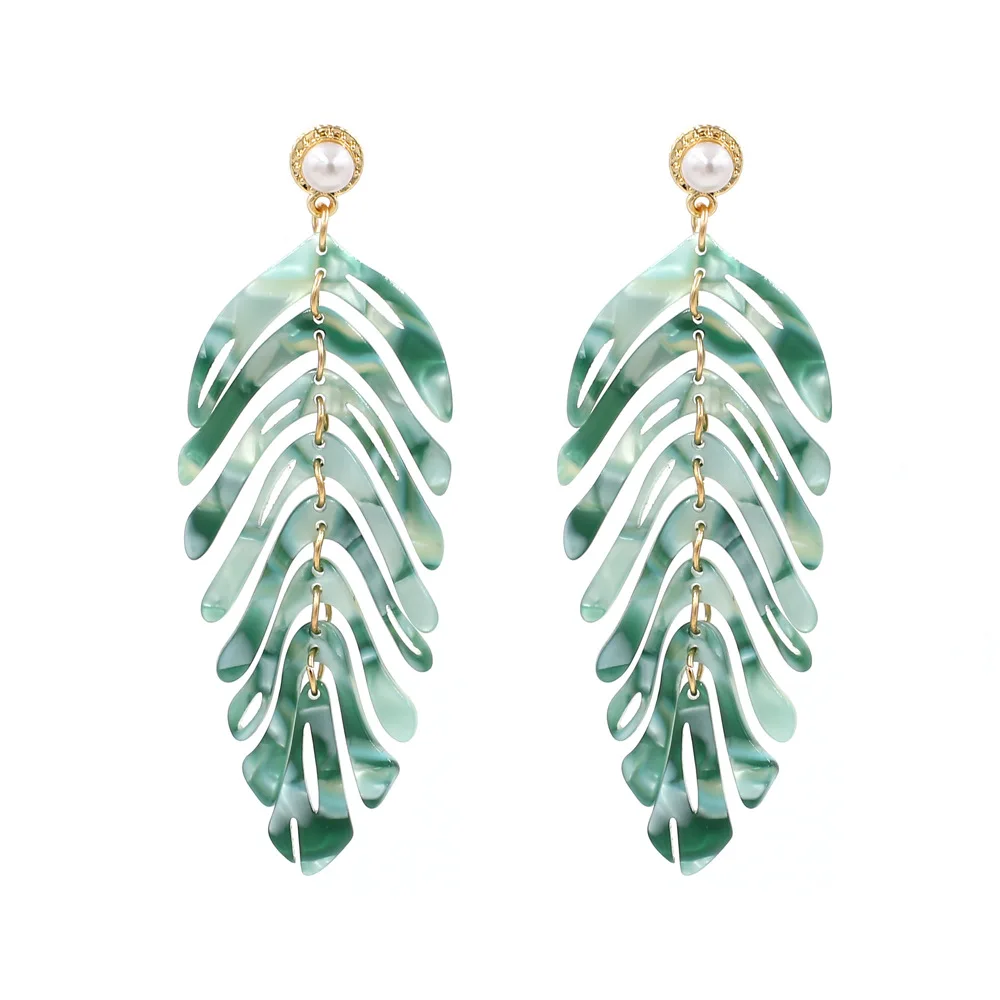 

2019 New Design Chandelier Acrylic Green Leaves Women Earring for Party