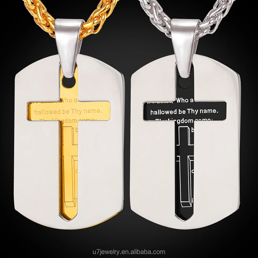 

dog tag prayer bible christian jewelry gold stainless steel cross pendant with chain, Black/gold color