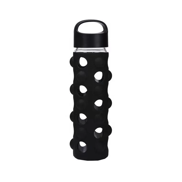 

2018 New Outdoor Travel Sports Silicone Sleeve Glass Water Bottle With Silicone Sleeve, Transparent