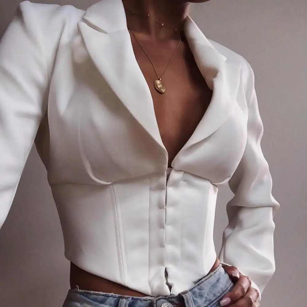 

FS1062B 2019 long sleeve button women suit jacket
