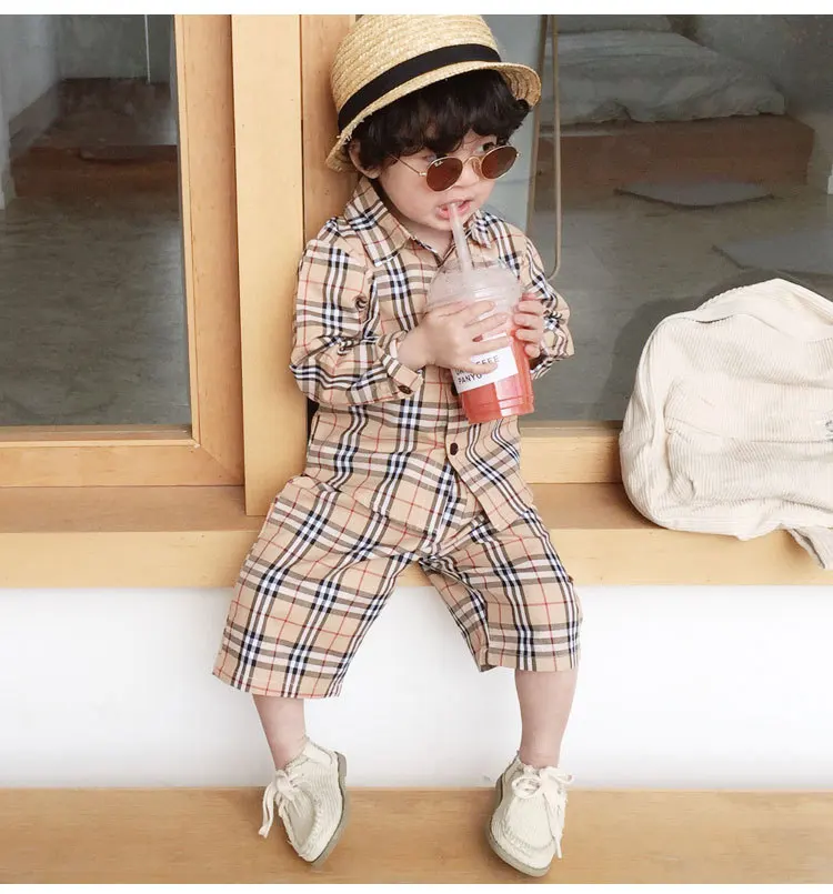 

Wholesale 2019 Girls Boys khaki plaid clothing Set, N/a