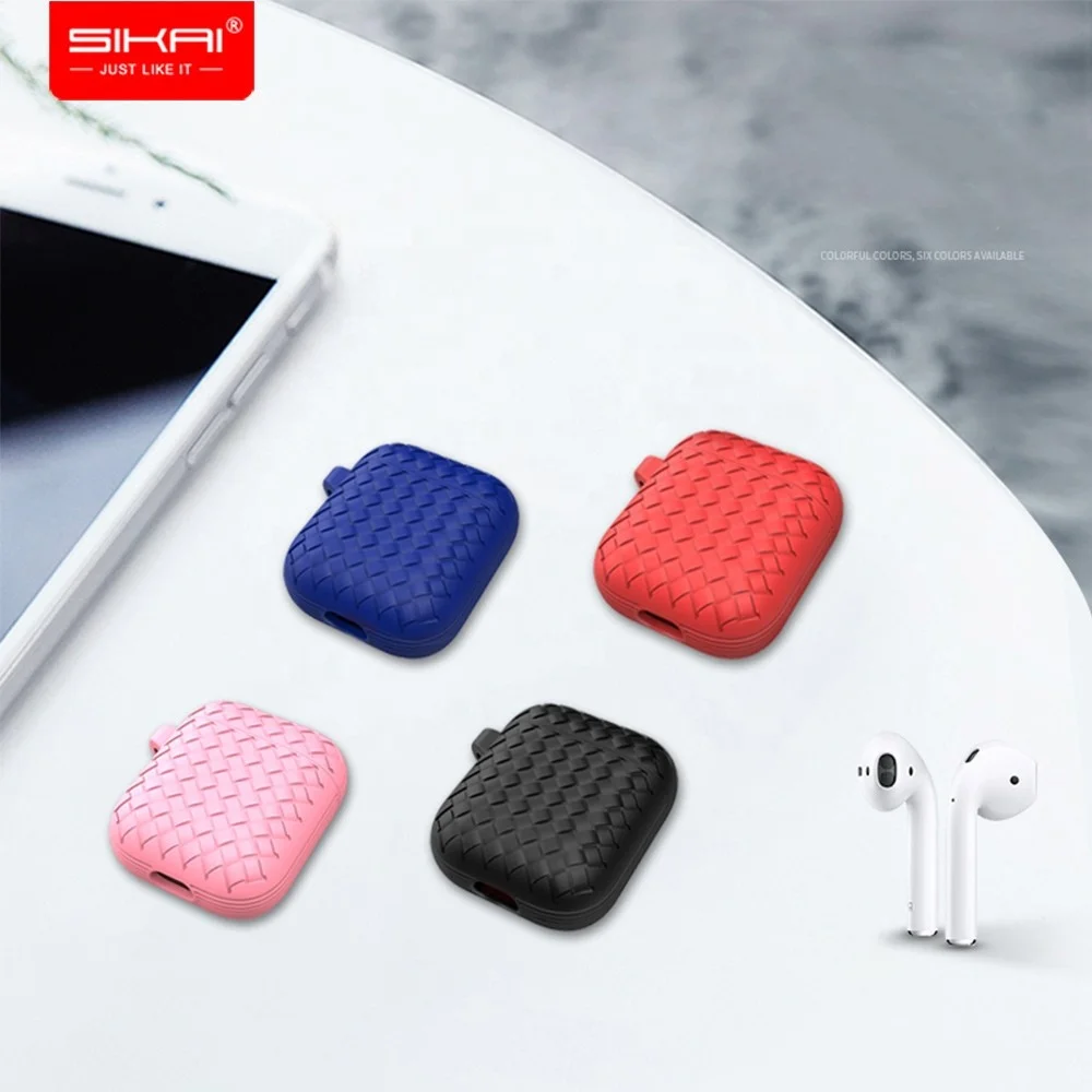 

Shenzhen Factory Wholesale Newest Weave Design Shockproof Protective Charging Holder Cover Silicone Case For Airpod Earphones, Black;red;pink and blue