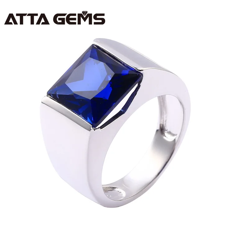 

5 Carats Created Sapphire Gemstone Ring Design Wedding Band Classic Business Style Men Silver Ring, Blue