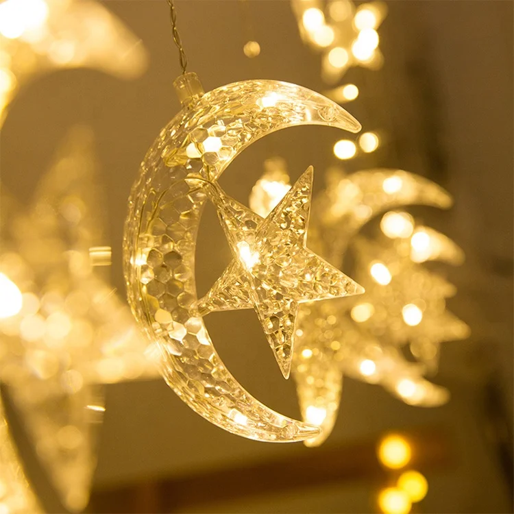 Fairy Ramadan Light Window Led Curtain Star Moon String Light For Room Festival Christmas Decoration