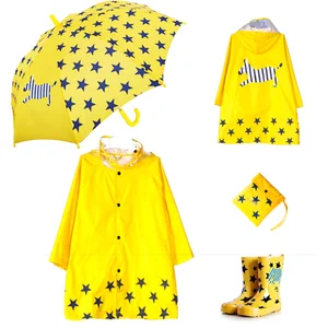 Image of Kids Cartoon Raincoat Set Children Waterproof Umbrella Rain Boots Fashionable Customized Eco-friendly Convenient Raincoat
