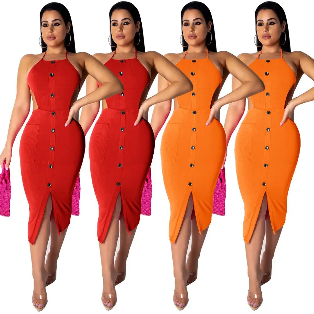 0625M0754 2020 beat selling solid color backless cutting straight  sexy women bodycon dress for lady