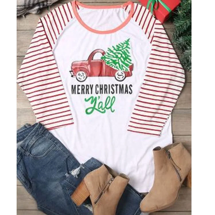 

New Arrival Personalized Fashionable Stripe Christmas T Shirt For Women, Picture