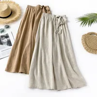 

Literary style cotton and loose skirt pants nine points linen wide leg pants female casual pants AG901