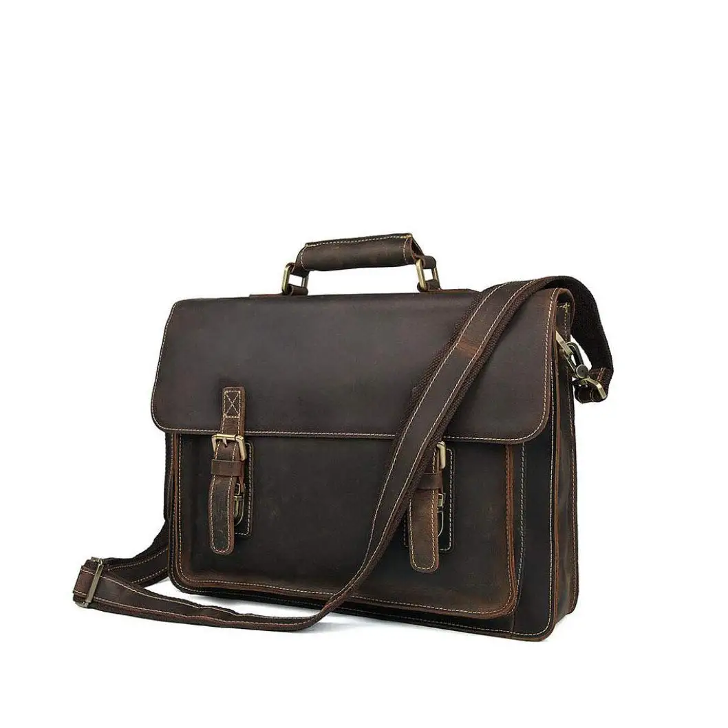 Techecho Mens Messenger Bag 14 Inch Waterproof Vintage Crazy Horse Leather Briefcase Large Satchel Shoulder Bag Computer Laptop Bag Brown//Dark Brown Shoulder Bag Large Capacity Leather Computer Bag