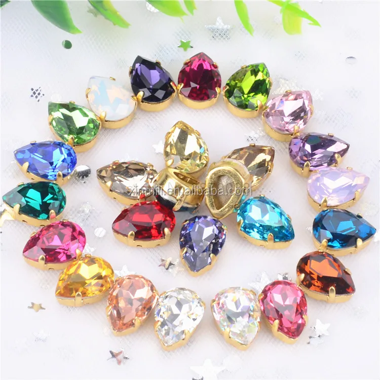 

Newest10x14mm waterdrop highest quality K9 sew on stones clearcrystal rhinestones with gold claw setting no any scratch or dirty, Clear k9 crystal