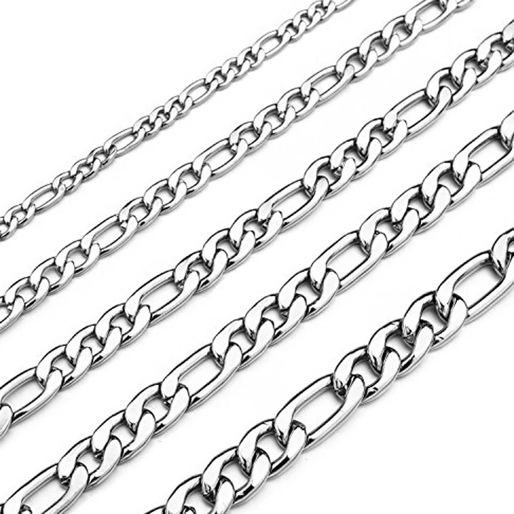 

Wholesale Cheap Fashion Hiphop Accessories 316 Stainless Steel Cuban Link Chain Men Silver Necklace 3mm FIGARO CHAIN