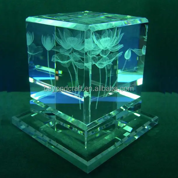 Engraved Lotus Crystal Design With Glass Base Beautiful Home