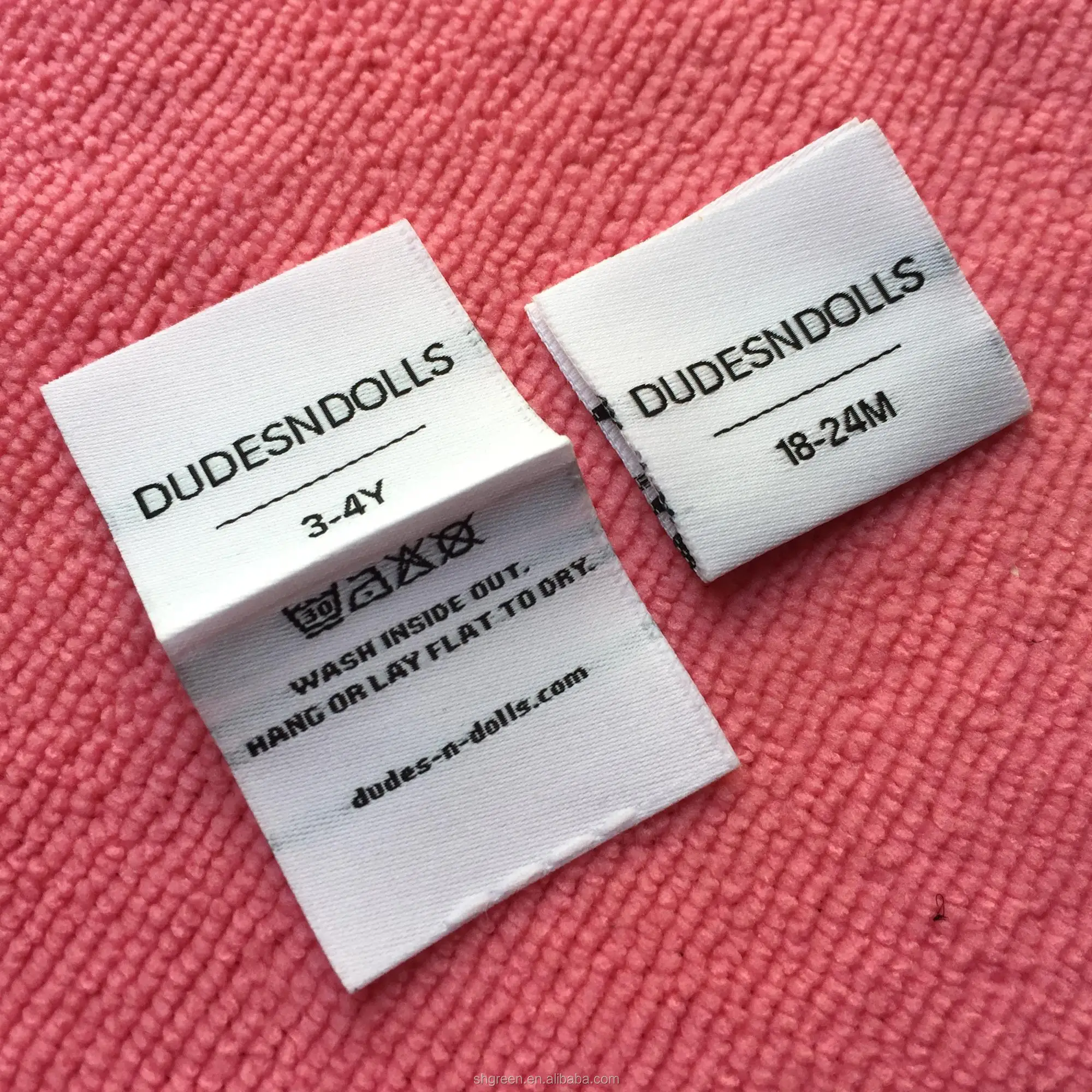 soft damask woven label,loop fold sewing on garment label