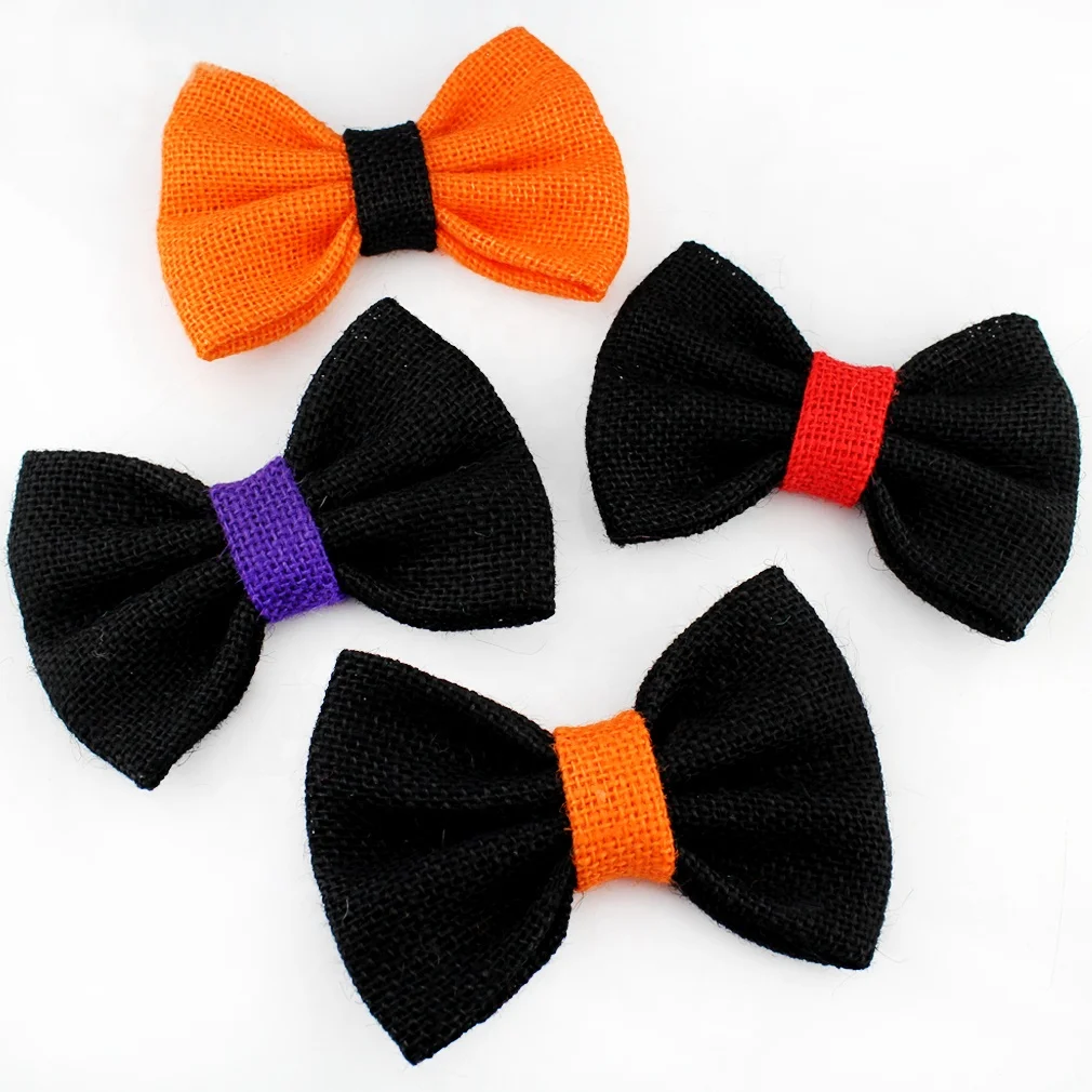 

5" Linen Bow Hair Clip Halloween Festival Fashion Barrette For Kids High Quality Baby Girl DIY Hair Accessories, 4 colors