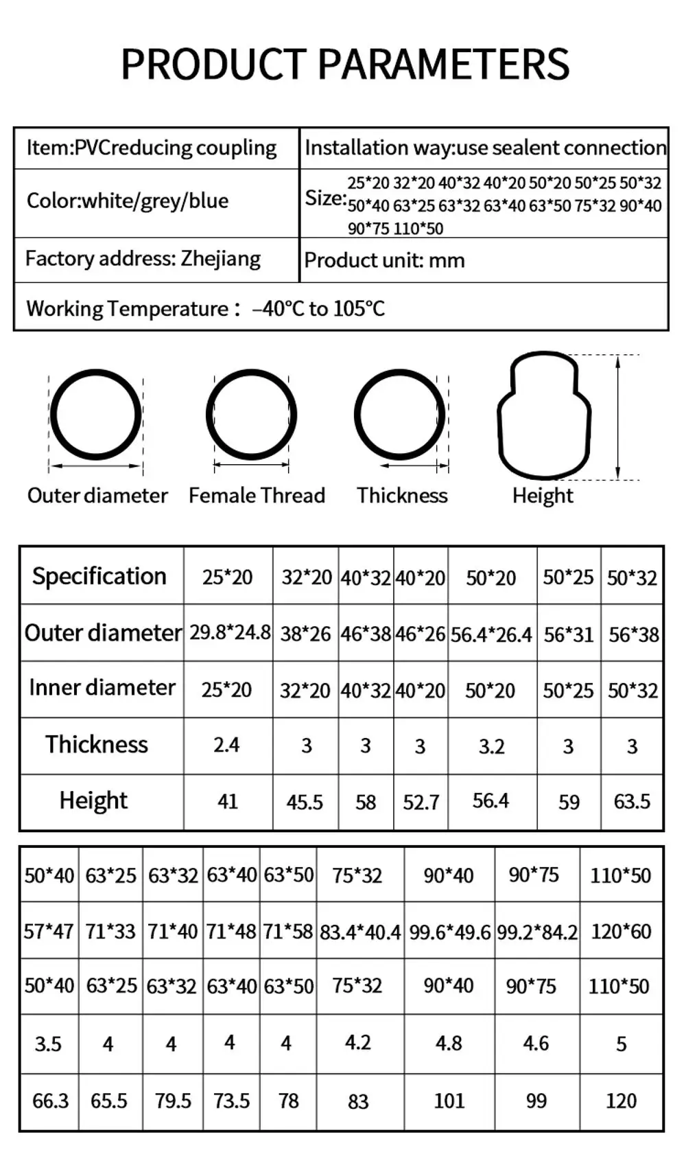 Upvc Pvc Pipe Fitting Socket Reducing Coupling Pvc Plastic Reducing