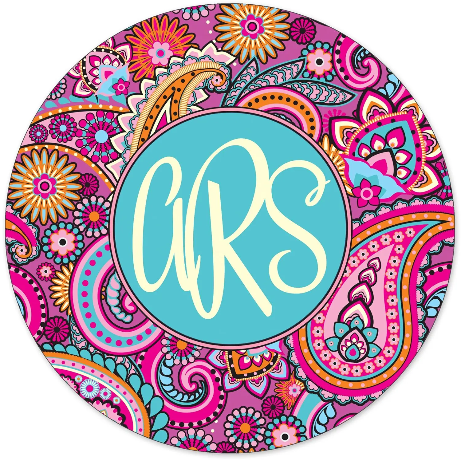 Monogrammed Mouse Pad Pretty Pink Paisley Teal Monogram Personalized Custom...