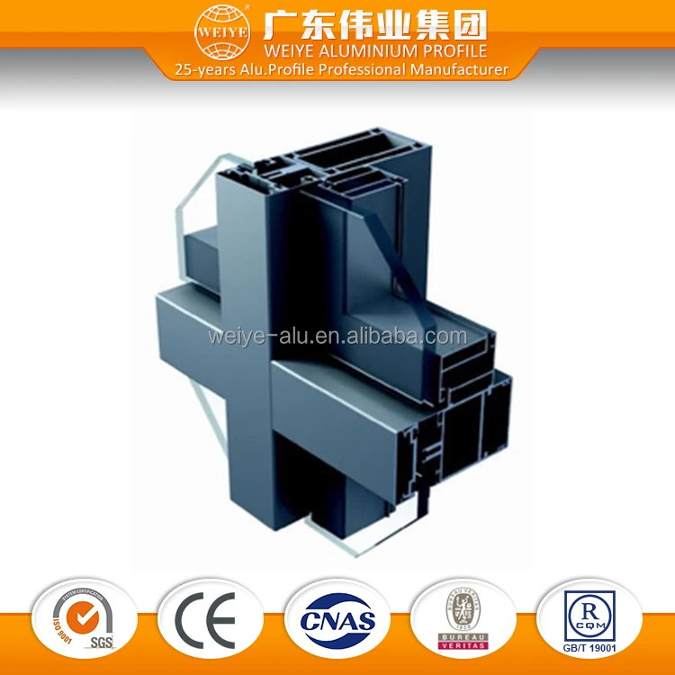 
China factory aluminium profile to make characteristic hook-type curtain wall with single glass 