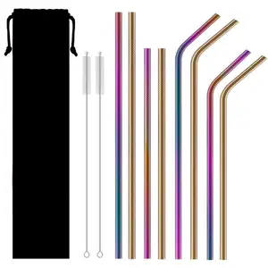 Image of Stainless Steel Straw 304 Food Grade Rainbow Colored Metal Straw Reusable Drinking Straw