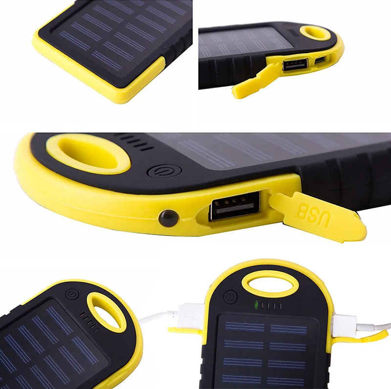 

2019 newest 4000mAh waterproof mobile charger solar portable power bank with LED torch for mobile phone, Black;black+yellow;black+blue;black+green;yellow+black;green+black