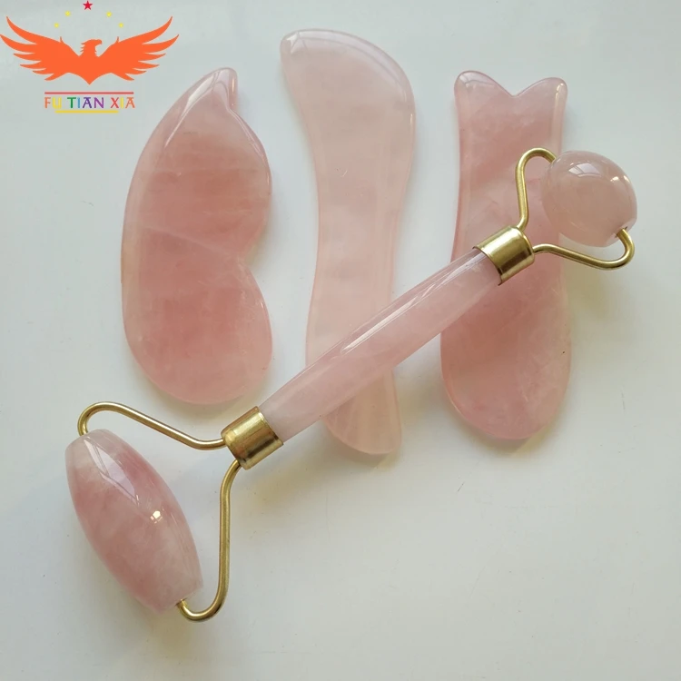 

Wholesale reiki stones facial massage roller 100% natural pink crystal slimming tools rose quartz body tool