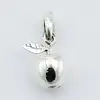 Shiny Sterling Silver Apple With Stem And Leaf Pendant