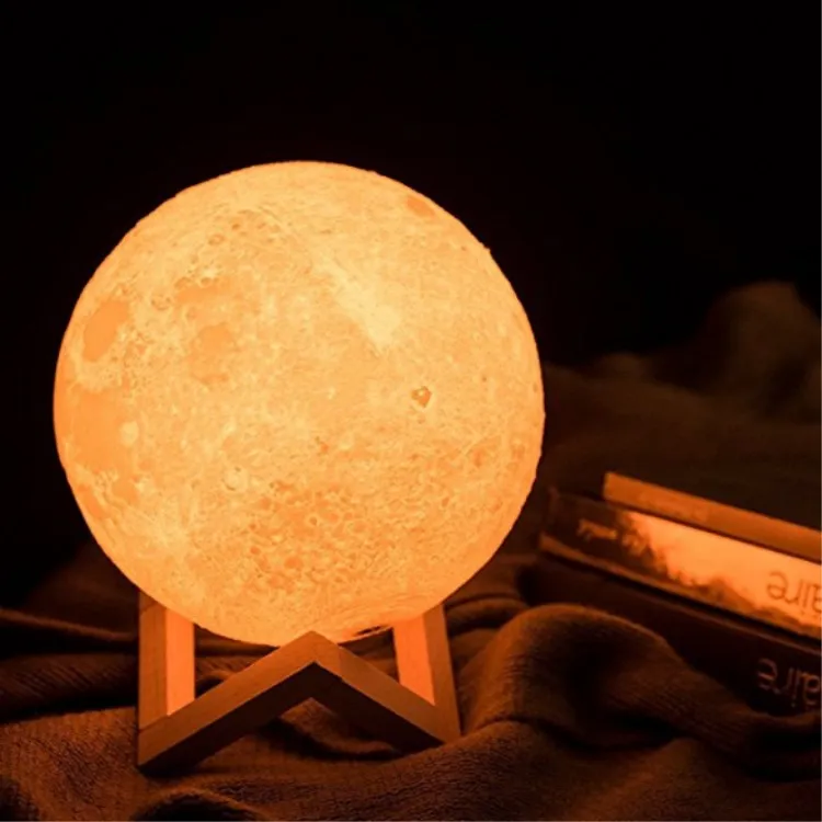 Fast Delivery Touch Sensor Dimmable 2 Colors USB Rechargeable Decorative Lunar Moon LED Night Light base 20cm