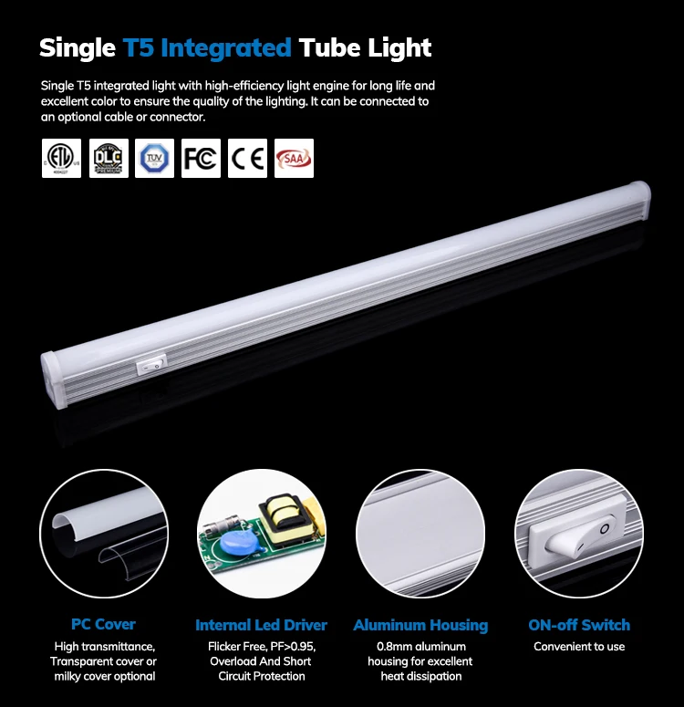 Single T5 integrated light with high-efficiency light engine for