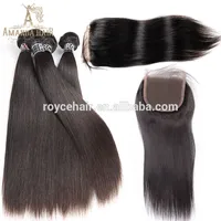 

100% Unprocessed virgin hair bundles with lace closure, Indian human hair Xuchang Factory Remy Hair Vendor