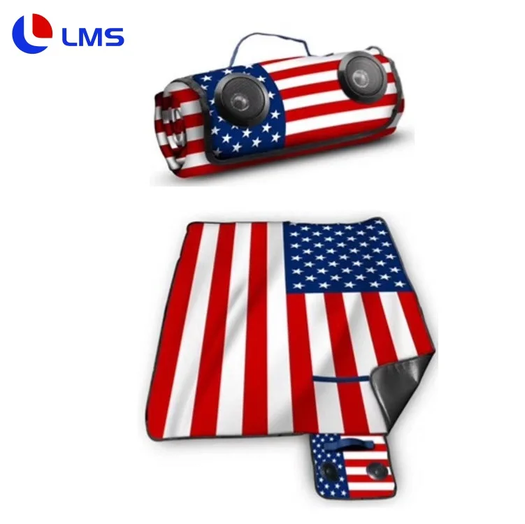 

2019 new promotional gift foldable beach mat portable bluetooth speaker for outdoor/picnic/camping with handle for easy carry