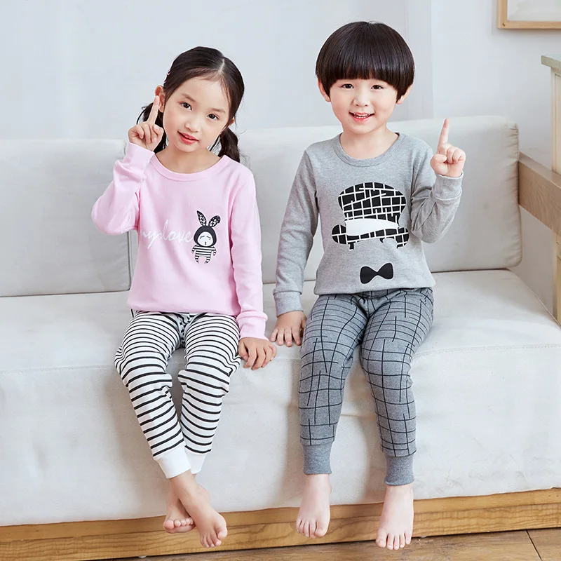 

China wholesale the best selling children's 100% cotton jersey environmental printing autumn pajamas kids sleep wear set, Pictrues