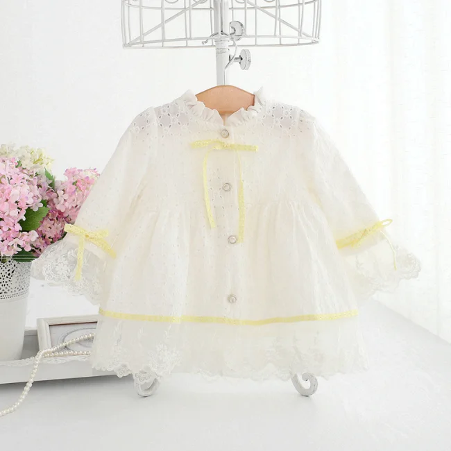 

PHB 12995 long sleeve toddler girls lace baby dress kids, White;pink