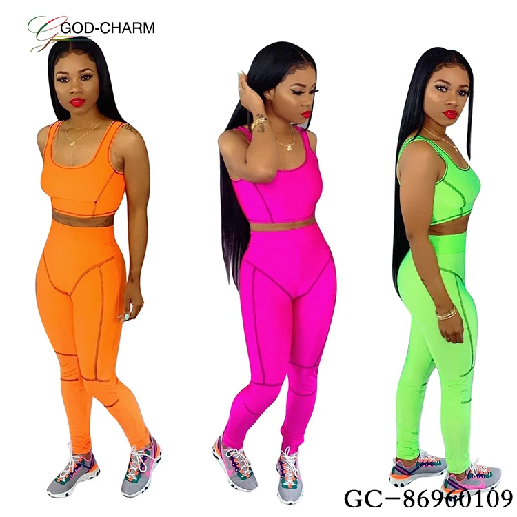 

wholesale sexy fashion active style crop top and pants 2 piece set women