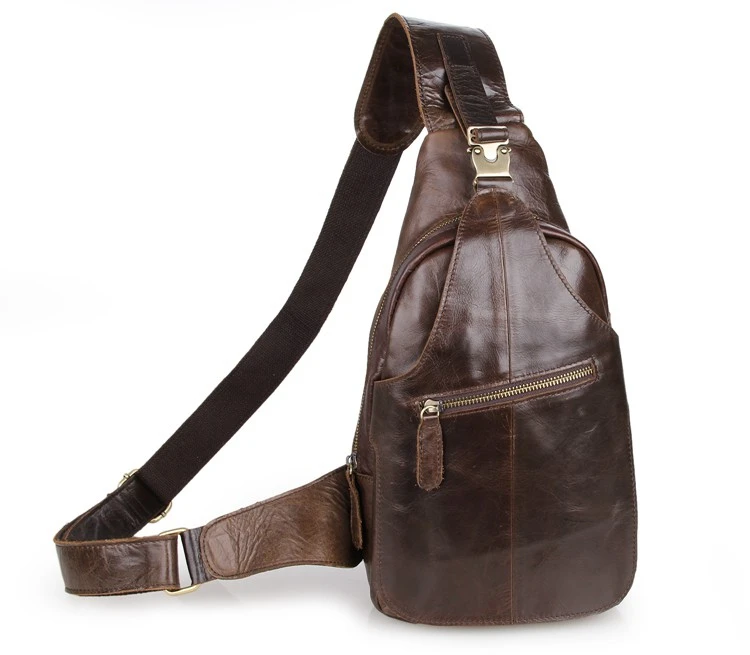 

Genuine Leather Men's Backpack Coffee Cross Chest Sling Bag 2467C