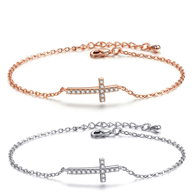 

Fashion CZ Crystal Jewelry Cubic Zirconia Cross Bracelet Silver Chain Crystal Cross Charm Bracelet