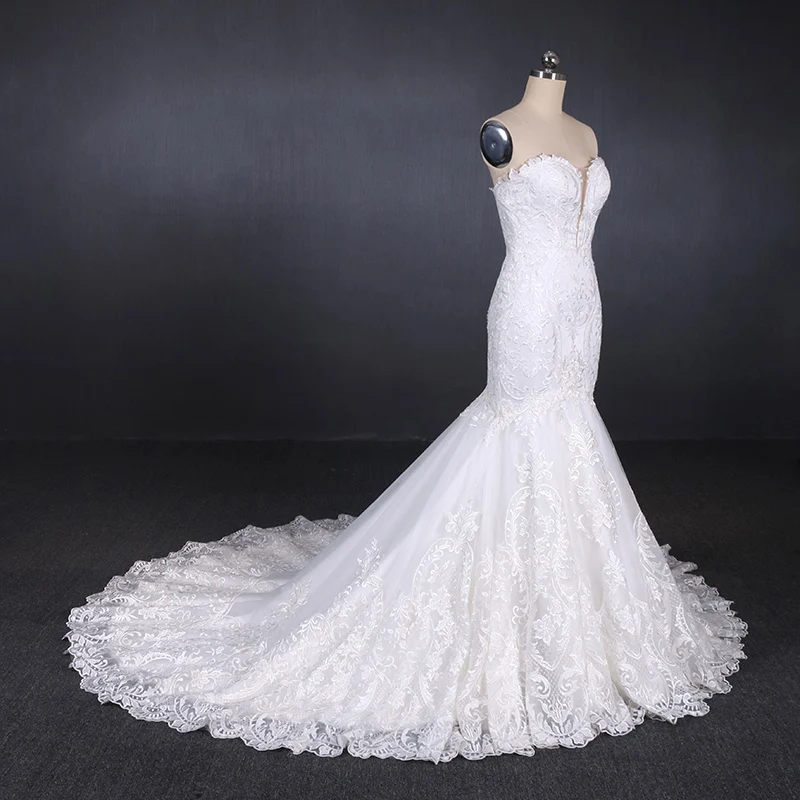 

Latest Design High Quality Luxury Lace Bridal Gown Long Tail Custom Mermaid Wedding Dress