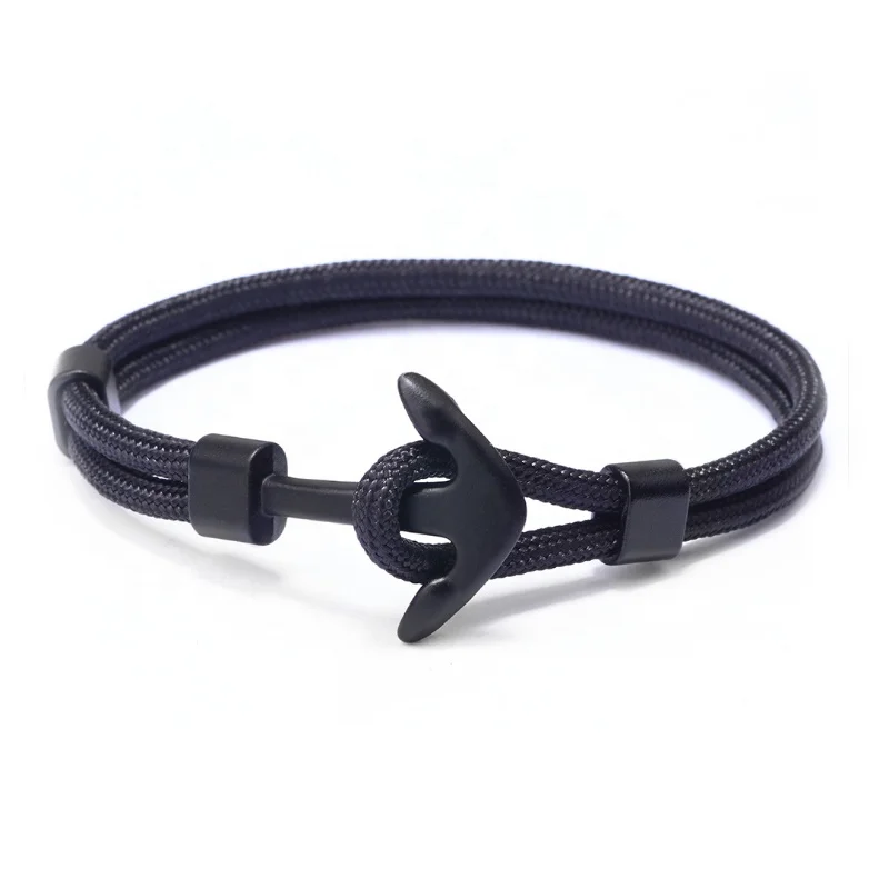 

Simple Handmade Craft Fashion Viking nautical rope alloy metal anchor bracelet men with anchor Braided Rope Man Bracelet, Black,gold